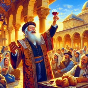 Picture of Psalm 116: I Will Take the Cup, I Will Pay My Vows, I Will Offer Thanksgiving (picture of a Jewish man healed by God and giving praise to Him in various ways in the temple courts)