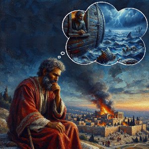 Picture of Psalm 74: O God, How Long Shall the Adversary Reproach? (Picture of the Jerusalem temple burning, and the Psalmist remembering how in the past God broke up the leviathans)