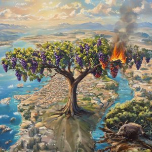 Picture of Psalm 80: O Lord God of Hosts, Restore Your Vine (Symbolic picture of Israel as a vine being attacked by fire and a wild boar)