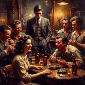 Picture of Ephesians 5:3-7: Don't Partake with the Children of Disobedience (Picture of partying guys drinking, cussing, loose with women, etc. and already suffering consequences while a Christian looks on with sadness)
